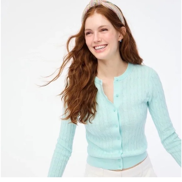 J CREW CABLE CLASSIC CARDIGAN ICY MINT XL - Picture 1 of 4